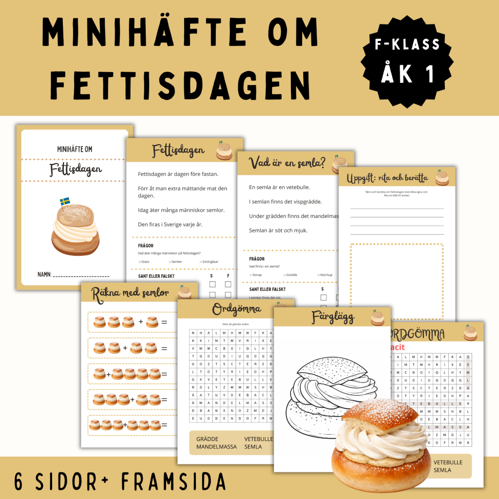 Minihäfte om Fettisdagen för f-klass och åk 1