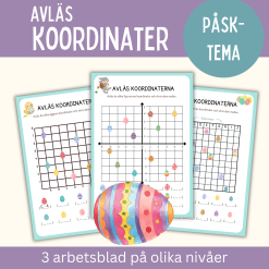 Avläs koordinater med påsk-tema, 3 arbetsblad med 3 olika nivåer