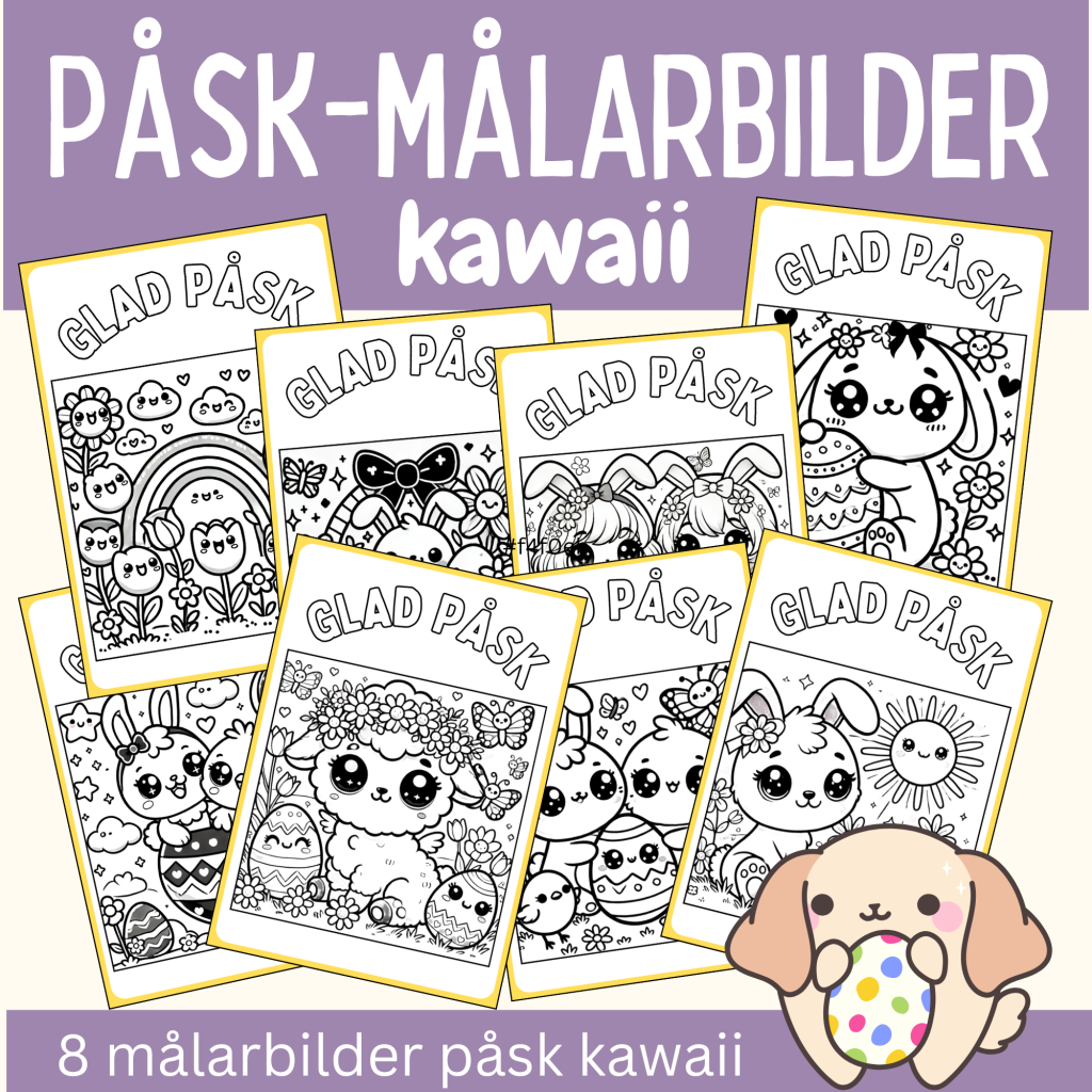 8 målarbilder till påsk i Kawaii-stil