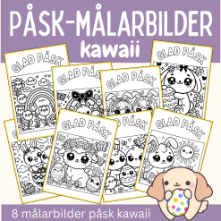 8 målarbilder till påsk i Kawaii-stil
