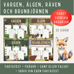 Svenska djur – fakta, läsförståelse och skrivuppgifter