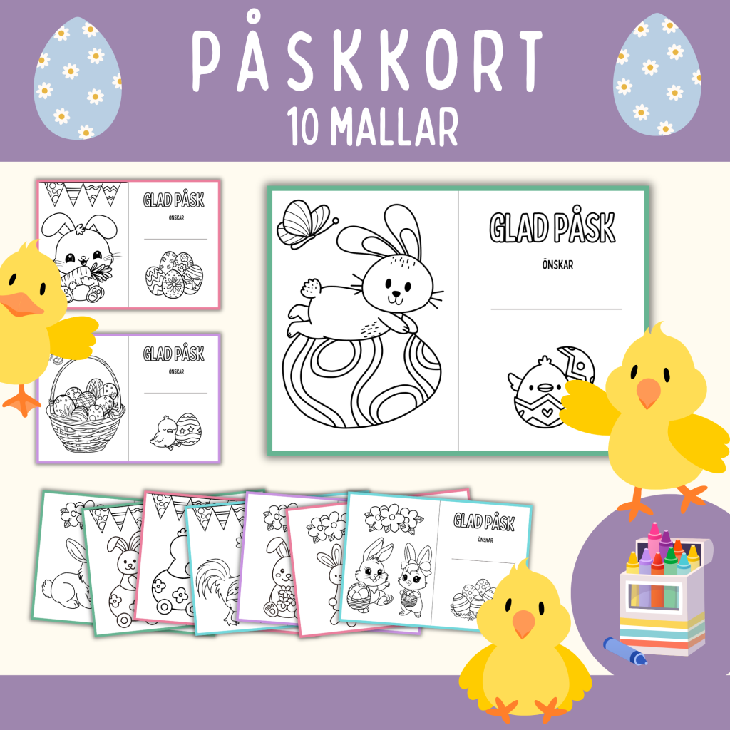 Påsk-kort, 10 mallar att färglägga