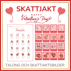 Skattjakt Alla Hjärtans dag, 16 bilder och talong