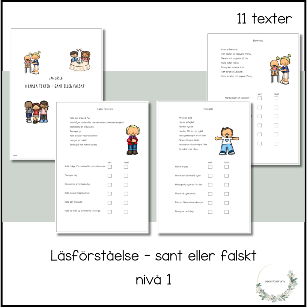 Läsförståelse – sant eller falskt nivå 1