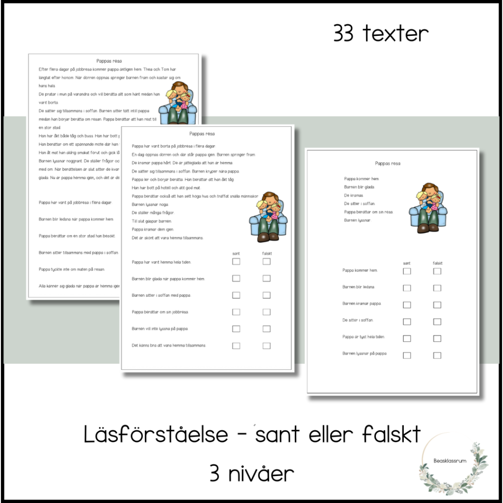 Läsförståelse – sant eller falskt i 3 nivåer