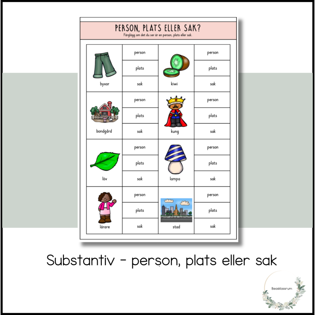 Substantiv – person, plats eller sak