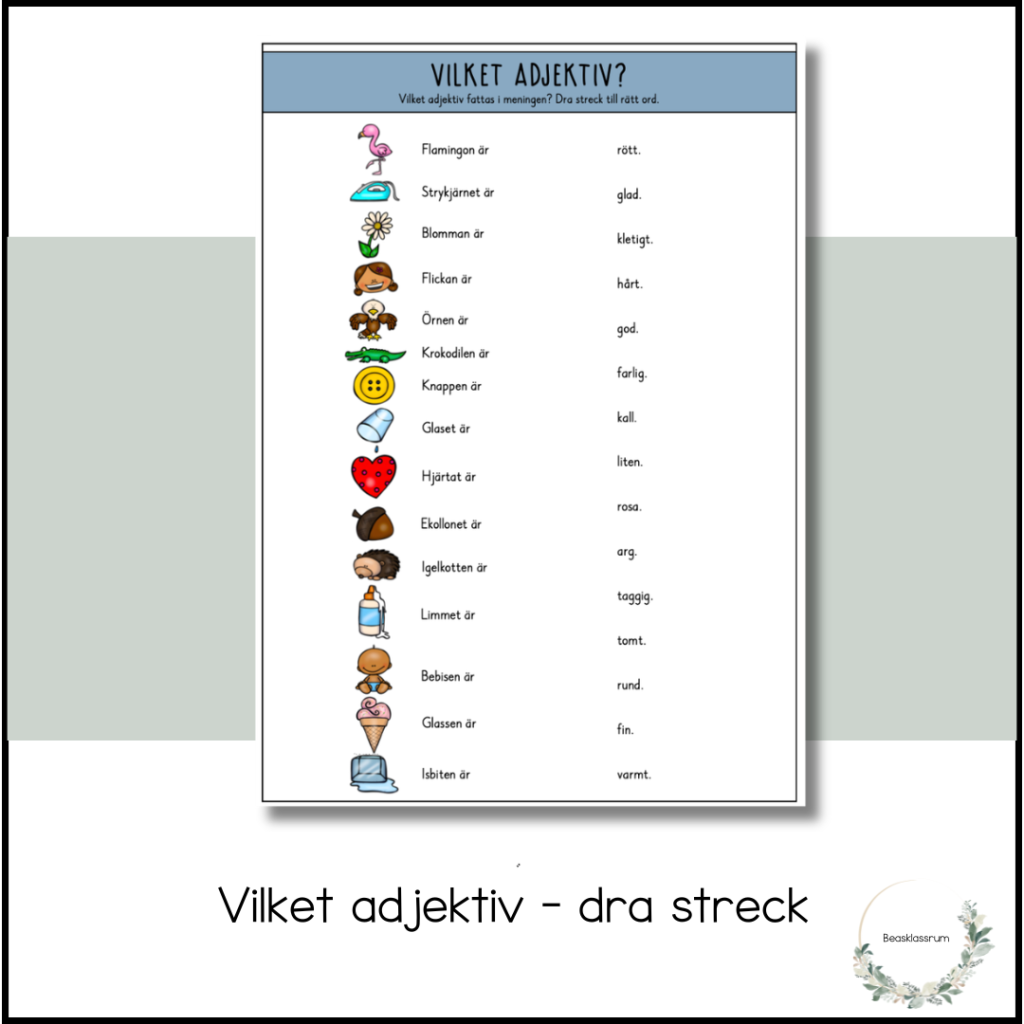 Vilket adjektiv – dra streck