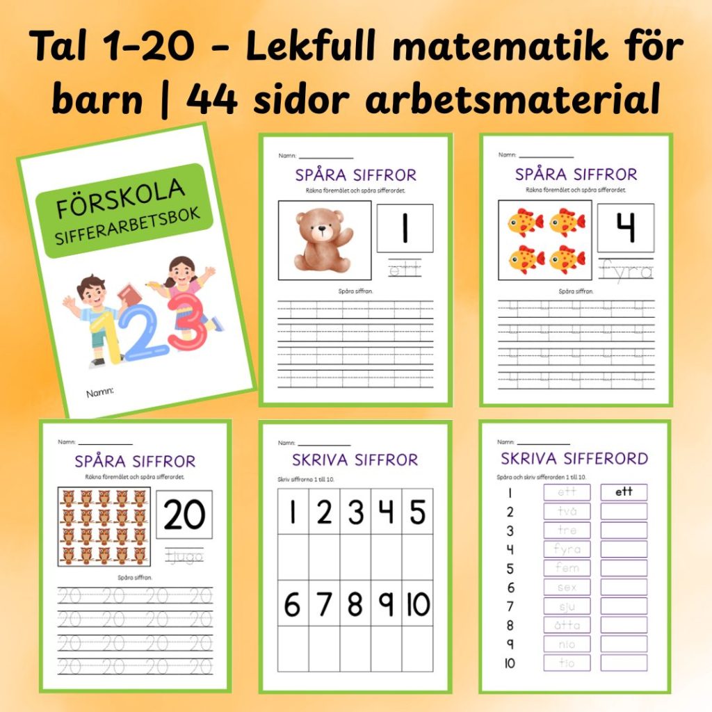 Tal 1 20 Lekfull Matematik F r Barn 44 Sidor Arbetsmaterial Teach 