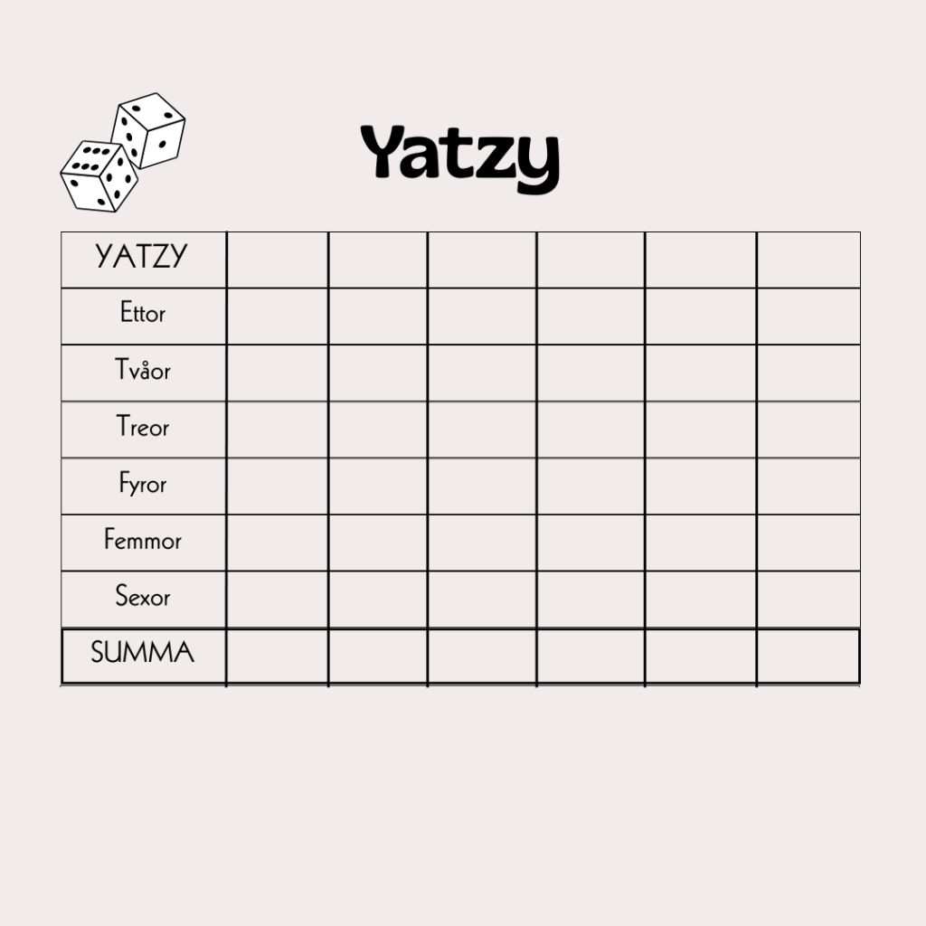 Yatzy poängräkningstabeller