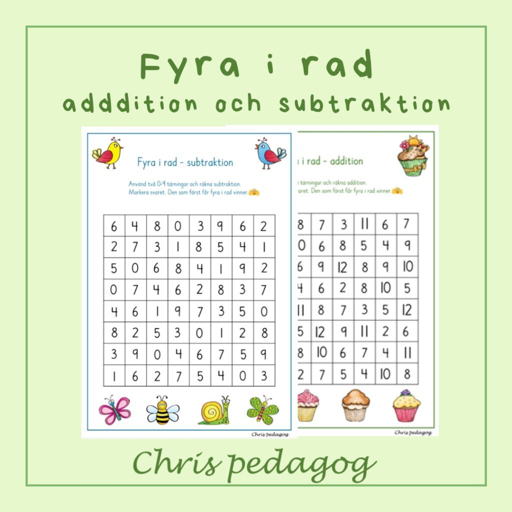 Fyra i rad addition och subtraktion