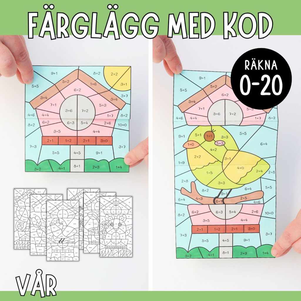 Mattepyssel med vårtema, Räkna och färglägg 1–20