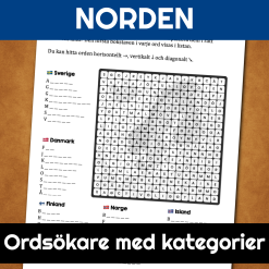 Norden – karta, frågor och ordsökning