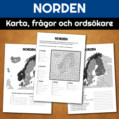 Norden – karta, frågor och ordsökning