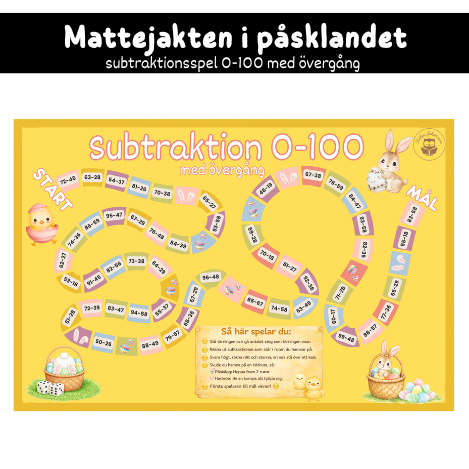 Mattejakten i påsklandet – subtraktion 0-100 med övergång