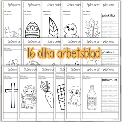 Påsk - Spåra ord med påsktema - 16 arbetsblad med olika ord