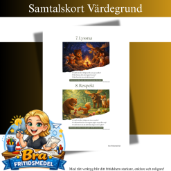 Samtalskort Värdegrund – 10 frågor som skapar lugna och meningsfulla samtal på fritids Skogens vänner två A5 bilder på ett A4