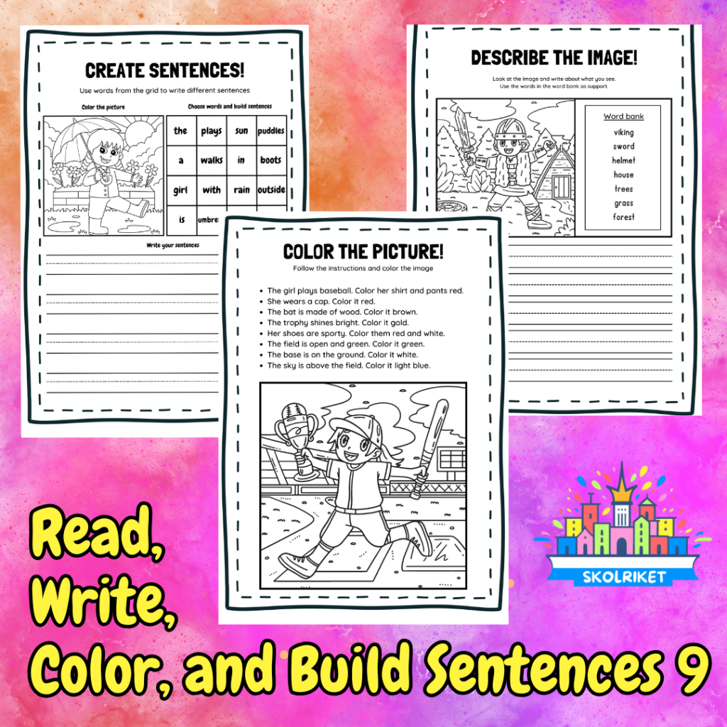 Read, Write, Color, and Build Sentences 9