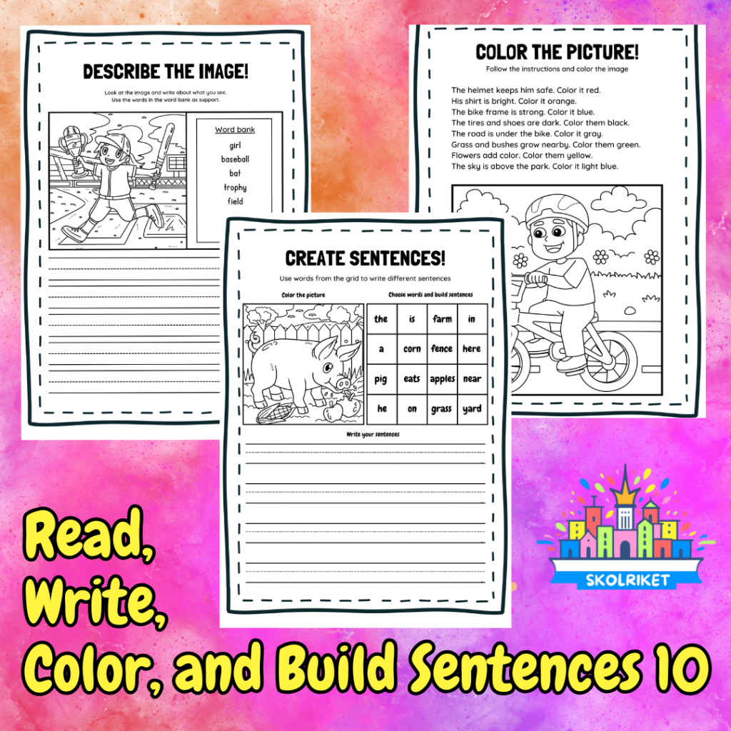 Read, Write, Color, and Build Sentences 10
