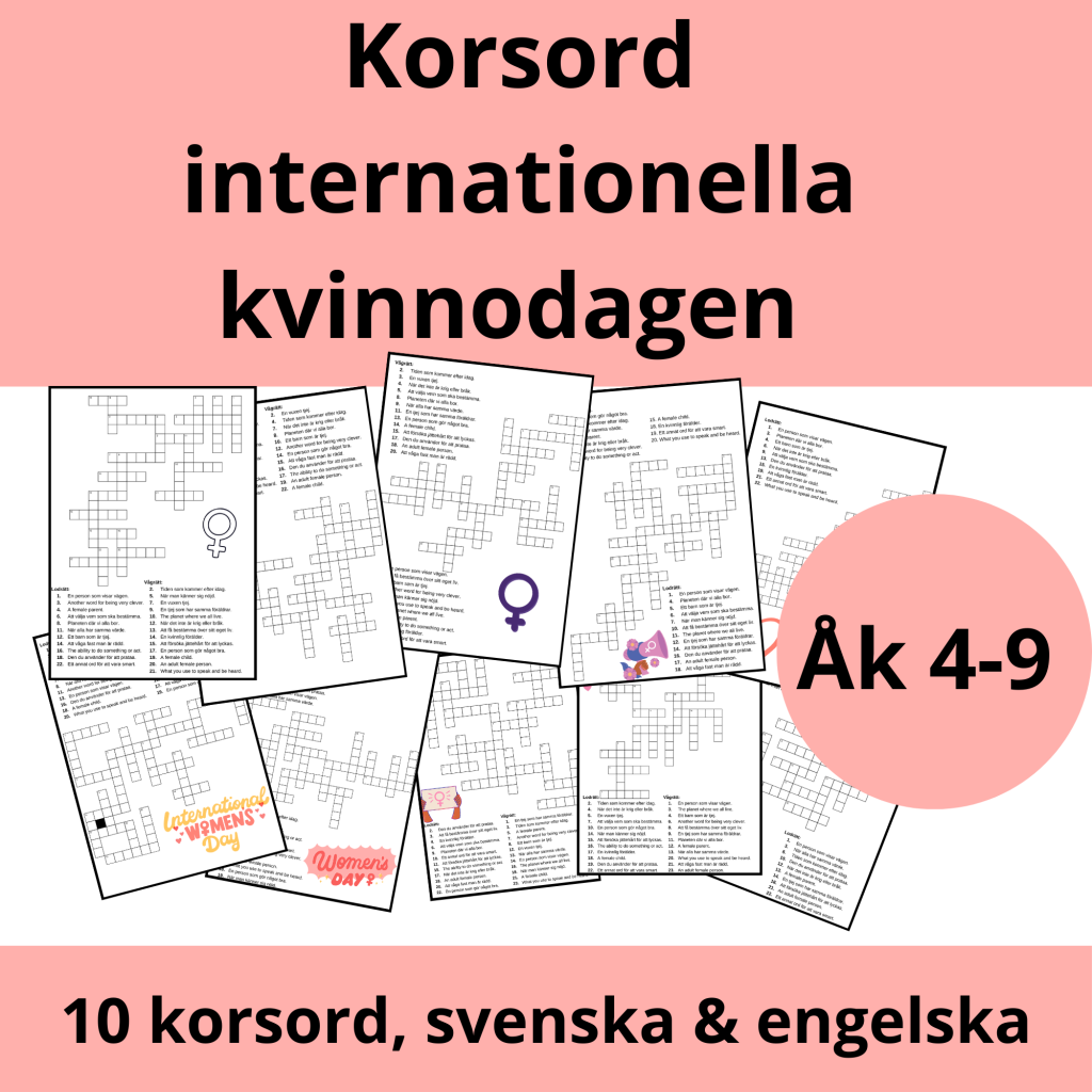 Korsord: Internationella kvinnodagen (svenska & engelska)