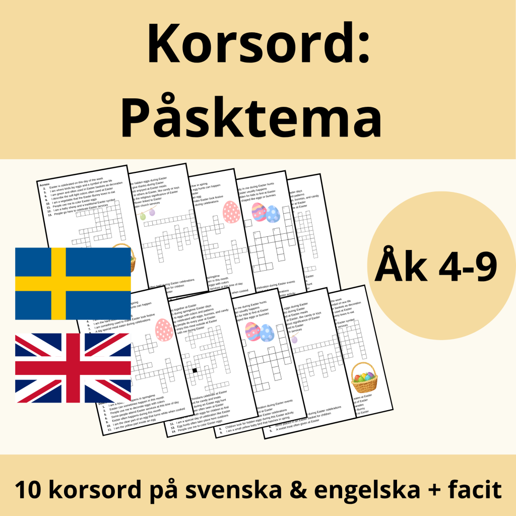 Korsord: Påsk (svenska och engelska)