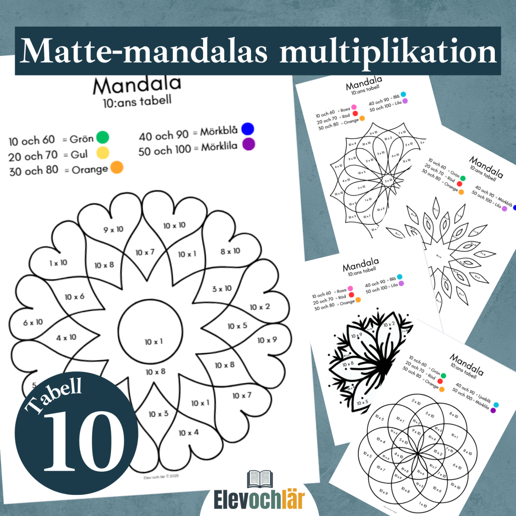 Matte-mandalas multiplikationstabellen 10, arbetsblad