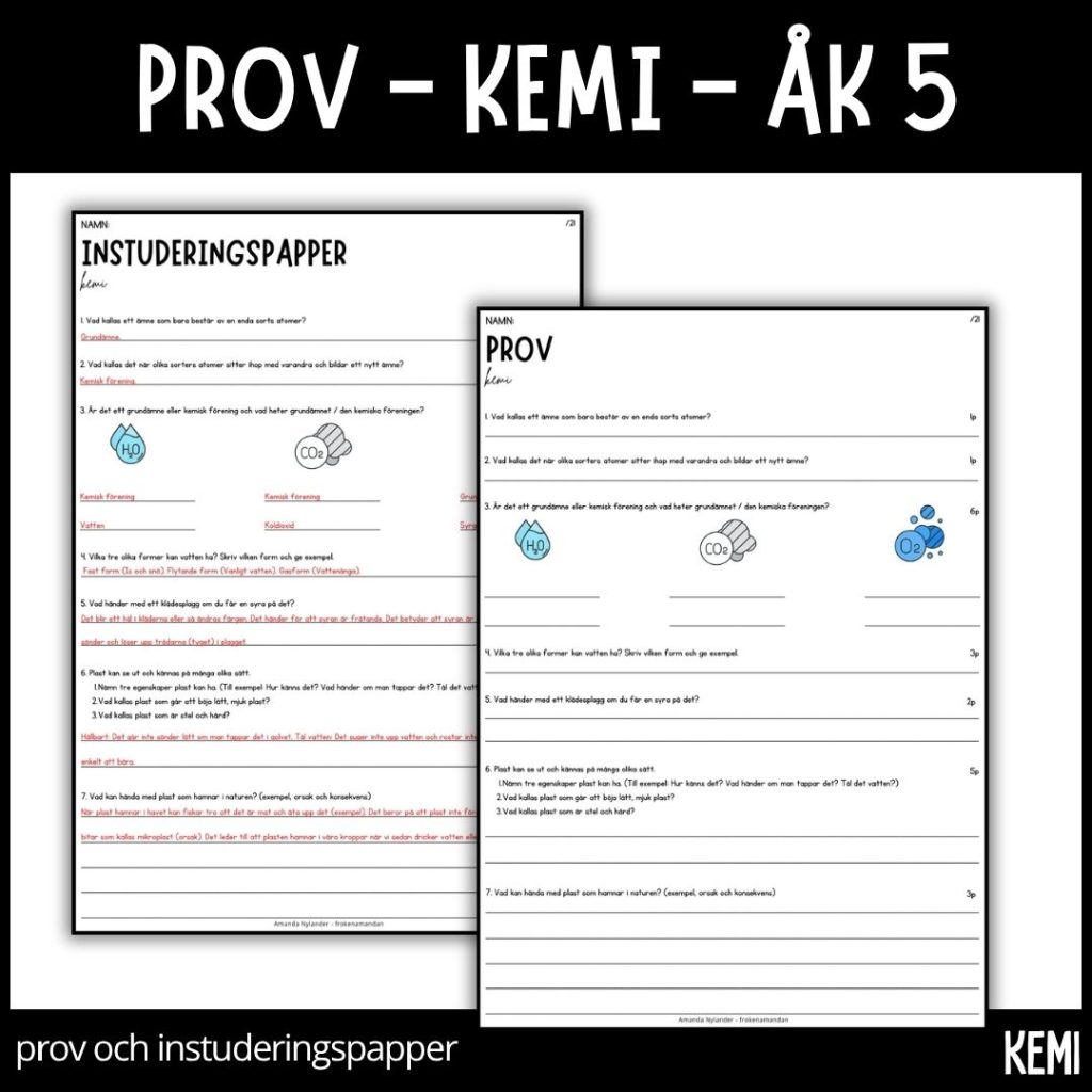 Kemi – ÅK 5 – prov & instuderingspapper