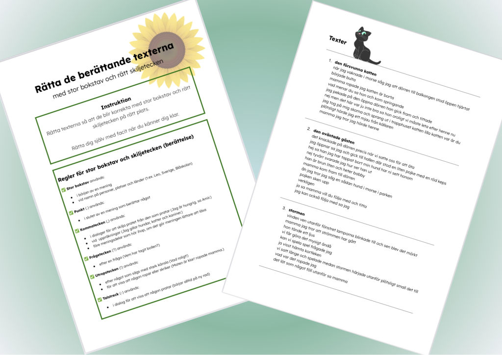 Uppgift – Rätta de berättande texterna (stor bokstav/skiljetecken)