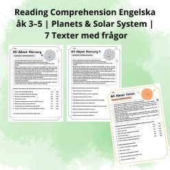 Reading Comprehension Engelska åk 3–5 | Planets & Solar System | 7 Texter med frågor