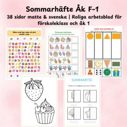 Sommarhäfte Åk F–1 – 38 sidor matte & svenska | Roliga arbetsblad för förskoleklass och åk 1