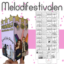 Popcornbägare med alla 12 olika finalister i melodifestivalen + En bägare med alla deltagare