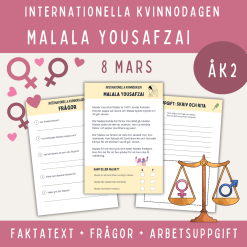 Internationella kvinnodagen, Malala och flickors rätt att gå i skolan, åk 2
