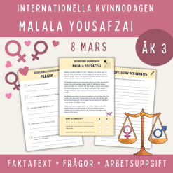 Internationella kvinnodagen – läs om Malala och hennes kamp om flickors rätt att gå i skolan, åk 3