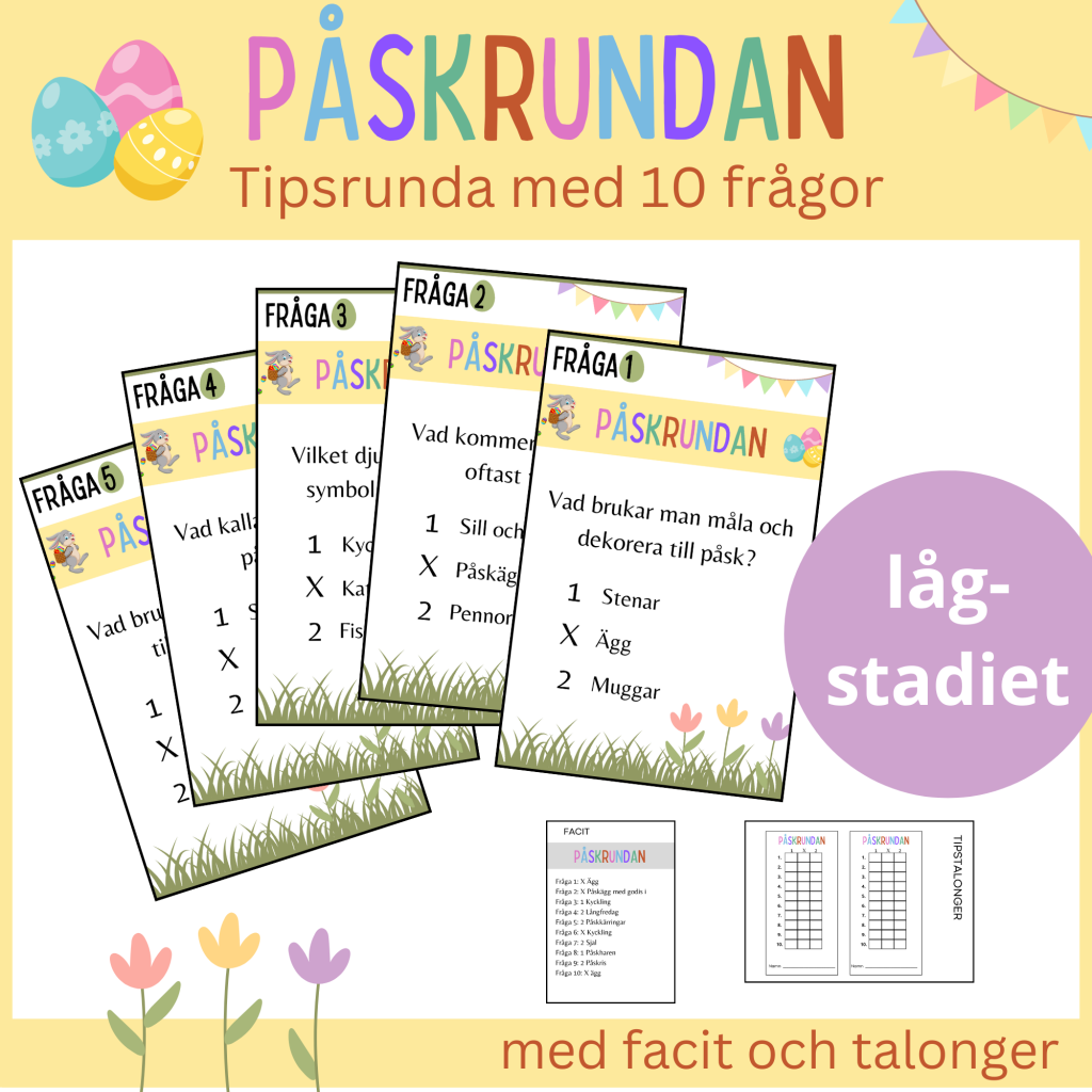 Påsk-rundan – Tipsrunda om påsken med 10 frågor för lågstadiet + facit + talonger