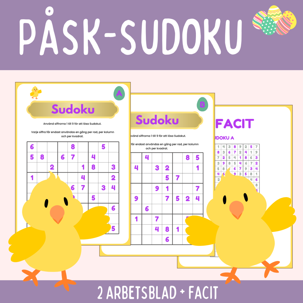 Sudoku med påsk-tema, 2 st med facit