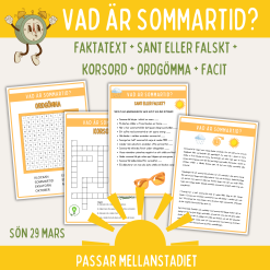 Sommartid, faktablad med arbetsuppgifter för åk 4–6