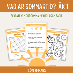 Sommartid, faktablad med arbetsuppgifter för åk 1