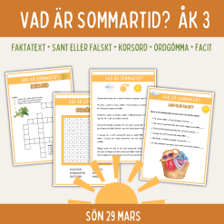 Sommartid, faktablad med arbetsuppgifter för åk 3