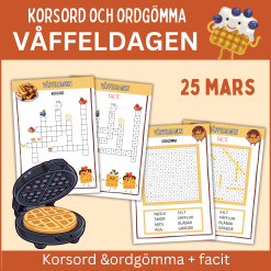 Våffeldagen, korsord och ordgömma med facit
