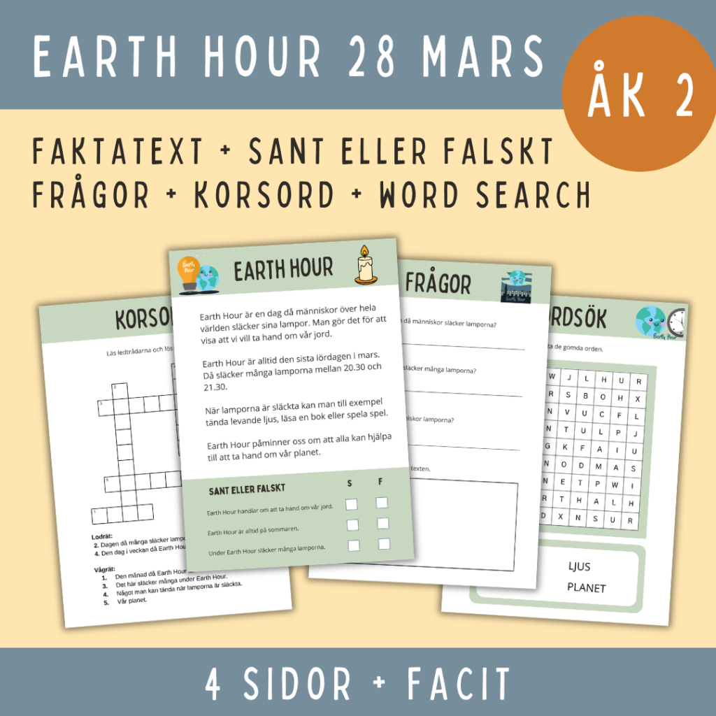 Earth Hour – Faktatext och aktiviteter som passar åk 2
