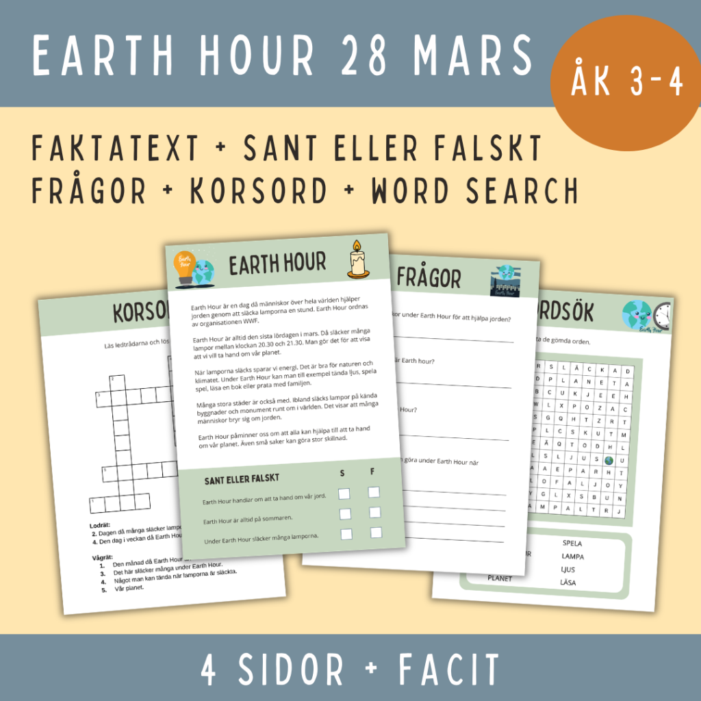Earth Hour – Faktatext och aktiviteter som passar åk 3-4