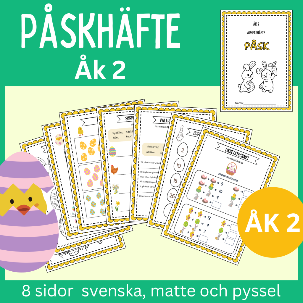 Påsk-häfte åk 2, 8 sidor svenska, matte och pyssel