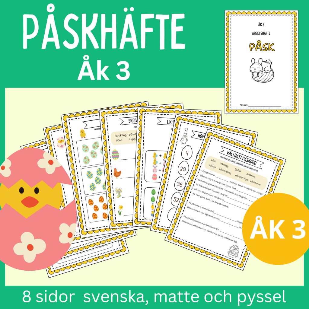 Påskhäfte åk 3, 8 sidor svenska, matte och pyssel