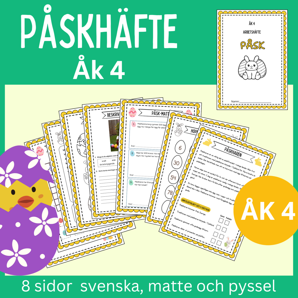 Påsk-häfte åk 4, 8 sidor svenska, matte och pyssel