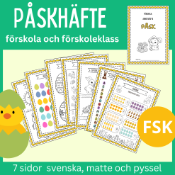 Påsk-häfte förskola och förskoleklass, 7 sidor svenska, matte och pyssel