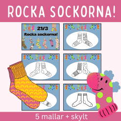 Rocka sockorna 21/3, 1 skylt + 5 mallar att färglägga