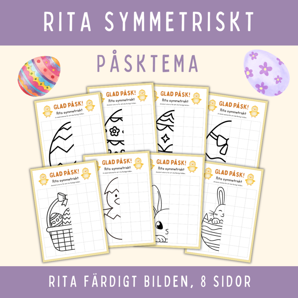 Påsk-tema – rita symmetriskt, 8 bilder