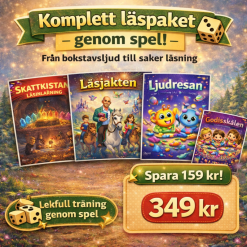 Stora läspaketet - läsinlärning genom spel - Läsjakten 15 nivåer, Skattskistan 8 nivåer, Ljudresan 5 nivåer, Godisskålen 3 nivåer