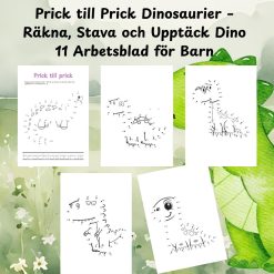Prick till Prick Dinosaurier – Räkna, Stava och Upptäck Dino | 11 Arbetsblad för Barn