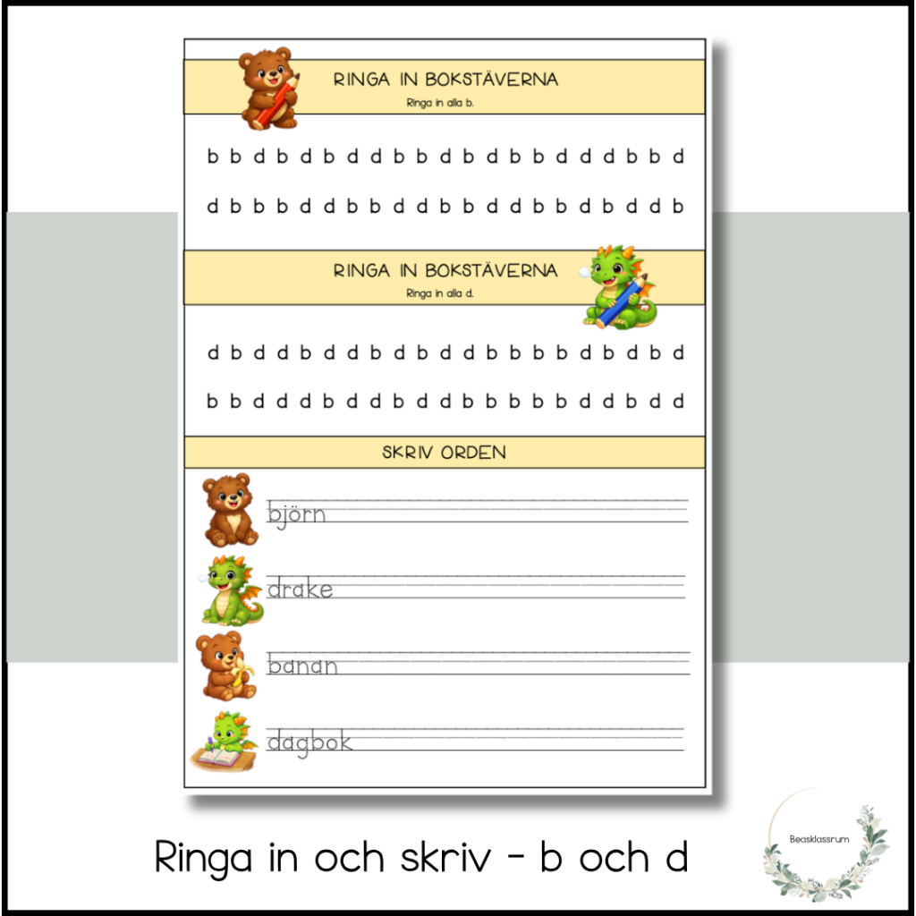 Ringa in och skriv – b och d