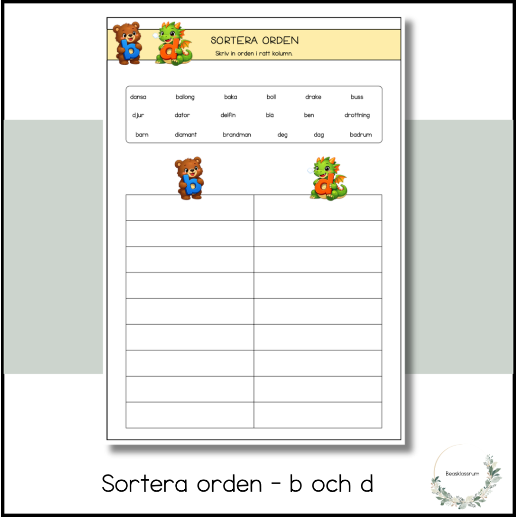 Sortera orden – b och d